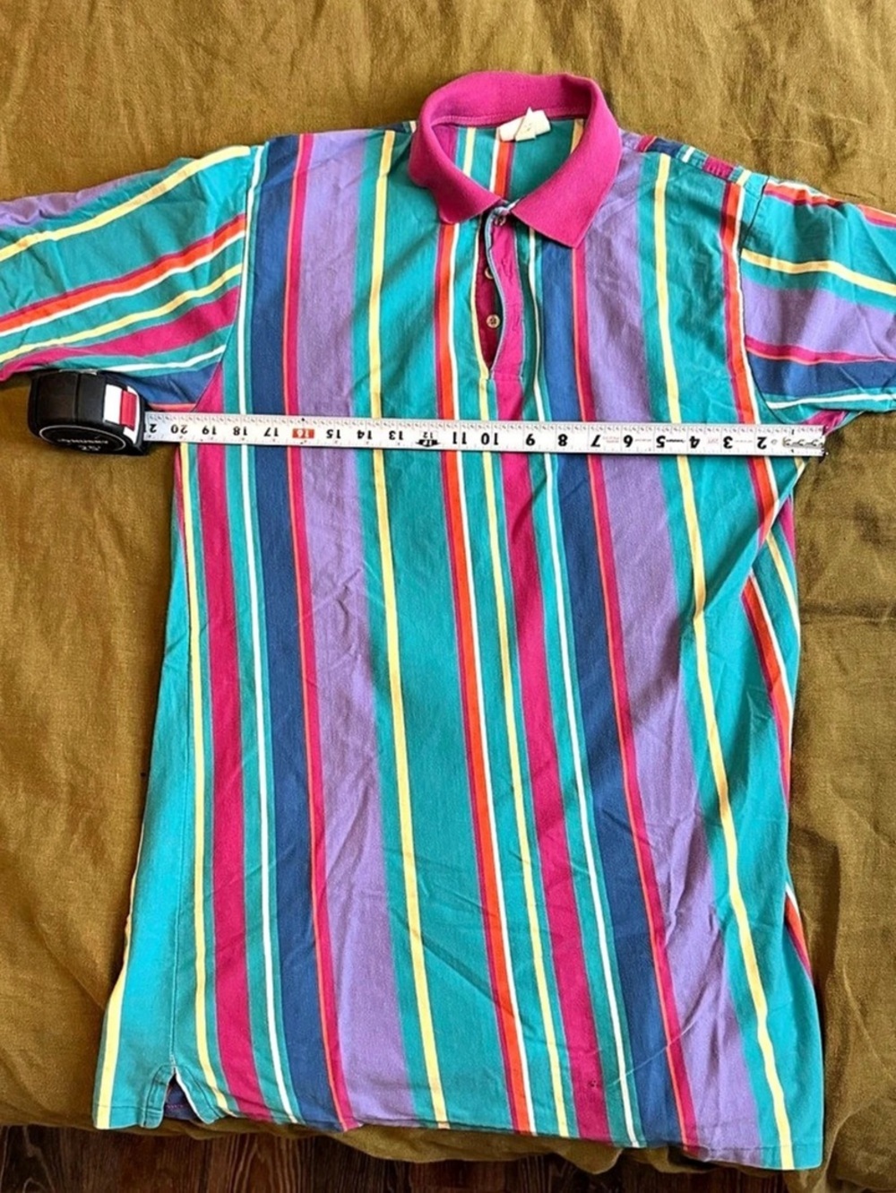 Cotton Club Striped Polo Jersey in Turquoise & Purple Size Large Tall